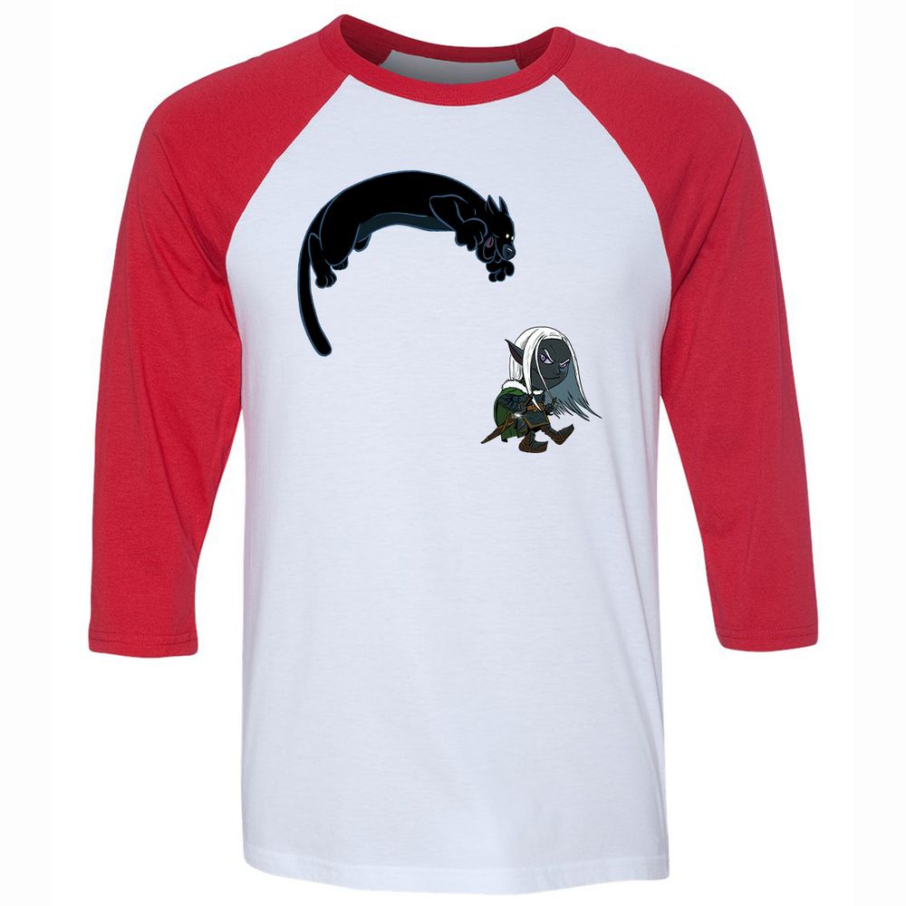 Drizzt and Guenhwyvar Unisex 3/4 Baseball Tee - White/Red - 9