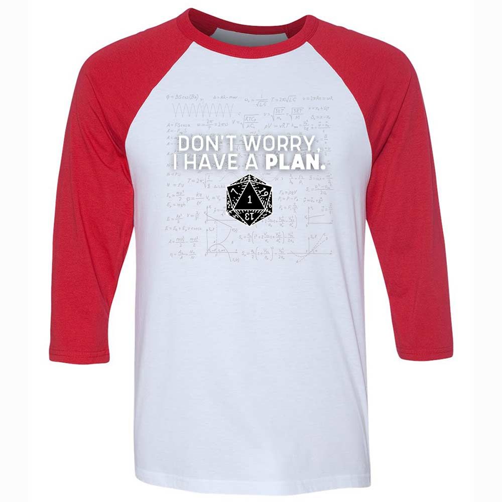 Dont Worry I Have A Plan Unisex 3/4 Baseball Tee - White/Red - 9