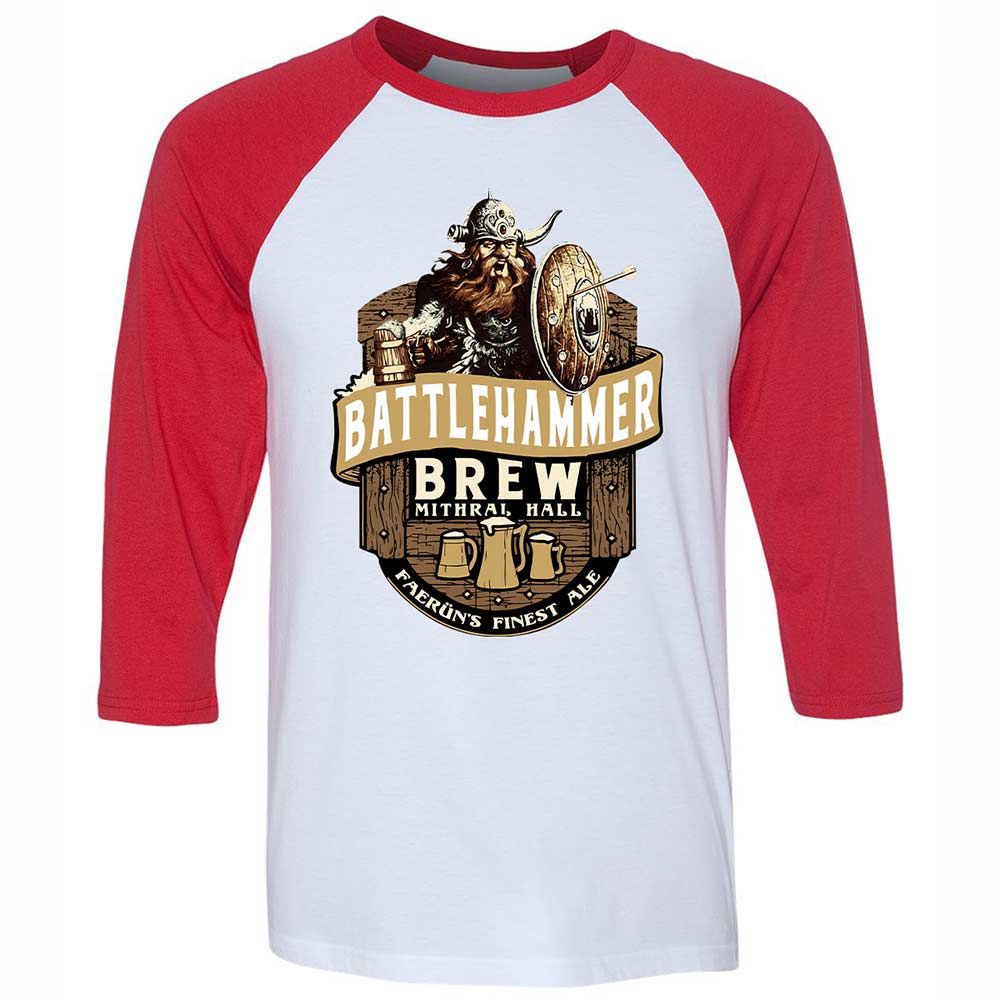 Battlehammer Brew Unisex 3/4 Baseball Tee - White/Red - 9