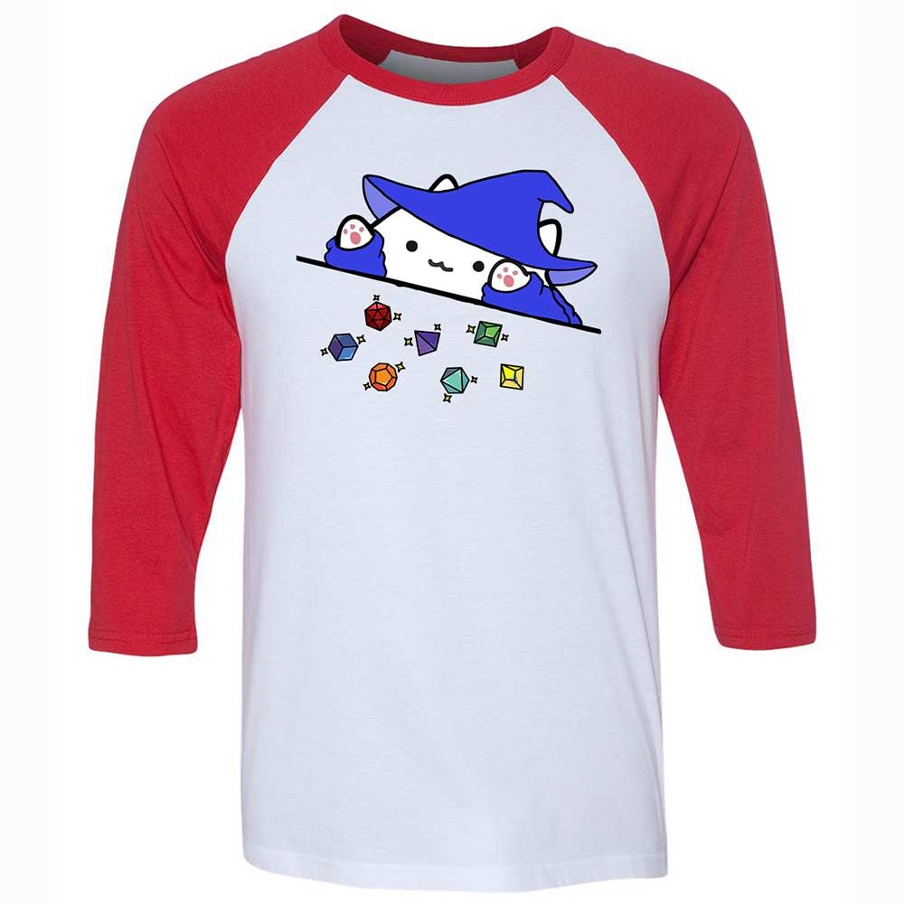 Cat Throws Dices Unisex 3/4 Baseball Tee - White/Red - 9
