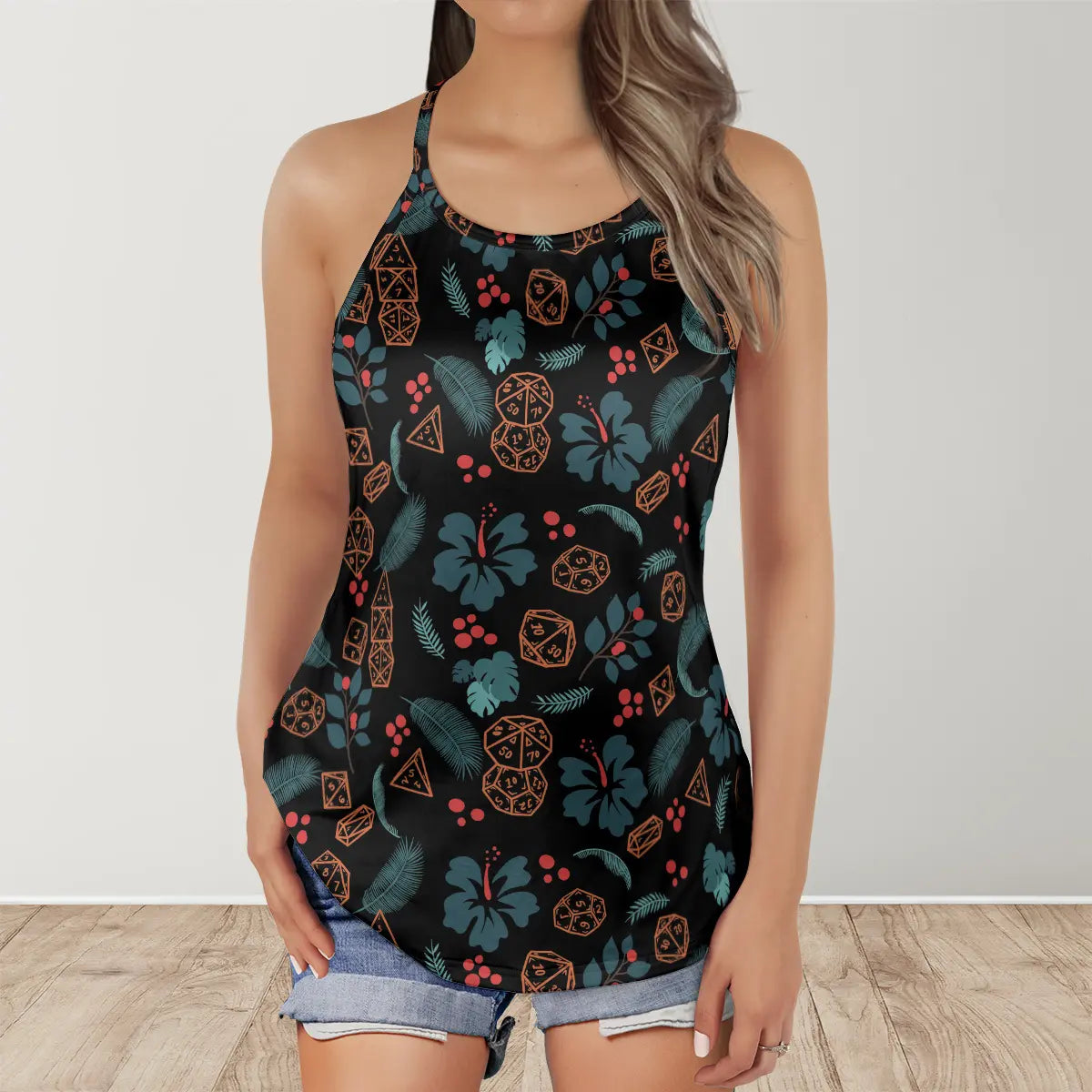 Floral Dice Criss Cross Tank Top