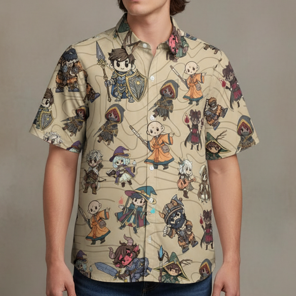 Chibi DnD Party – All Classes Button Down Shirt