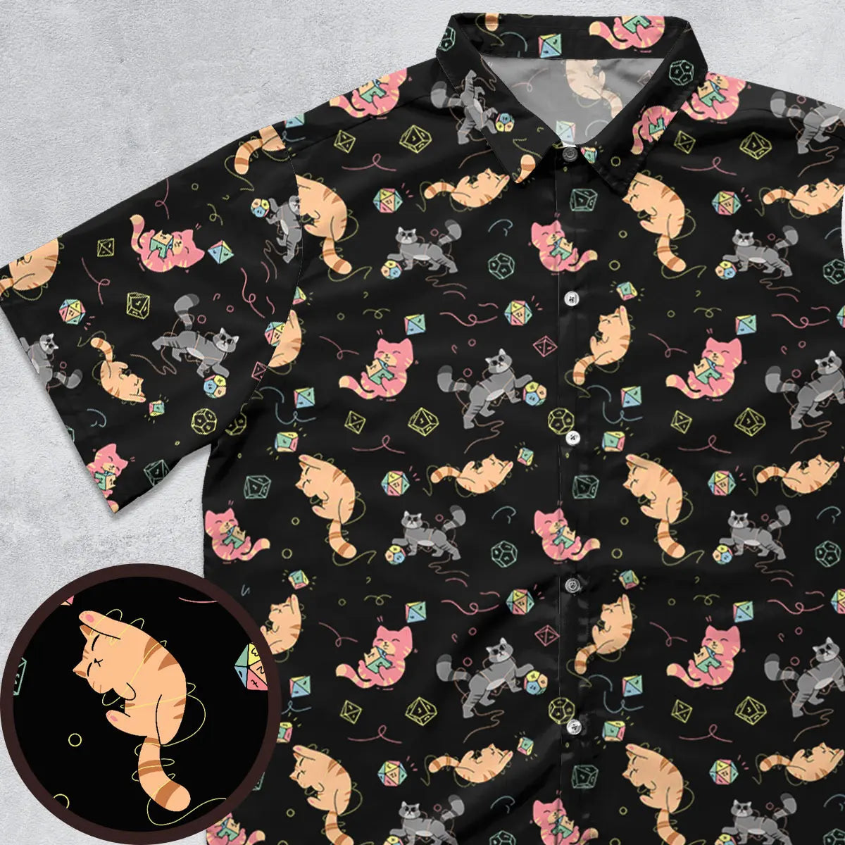 Cat With Dice Button Down Shirt