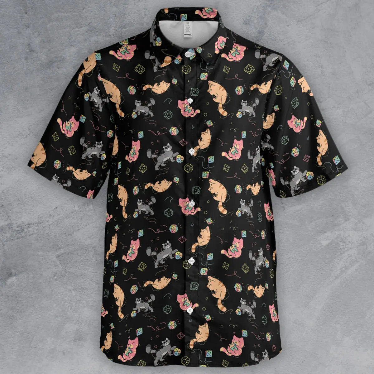 Cat With Dice Button Down Shirt