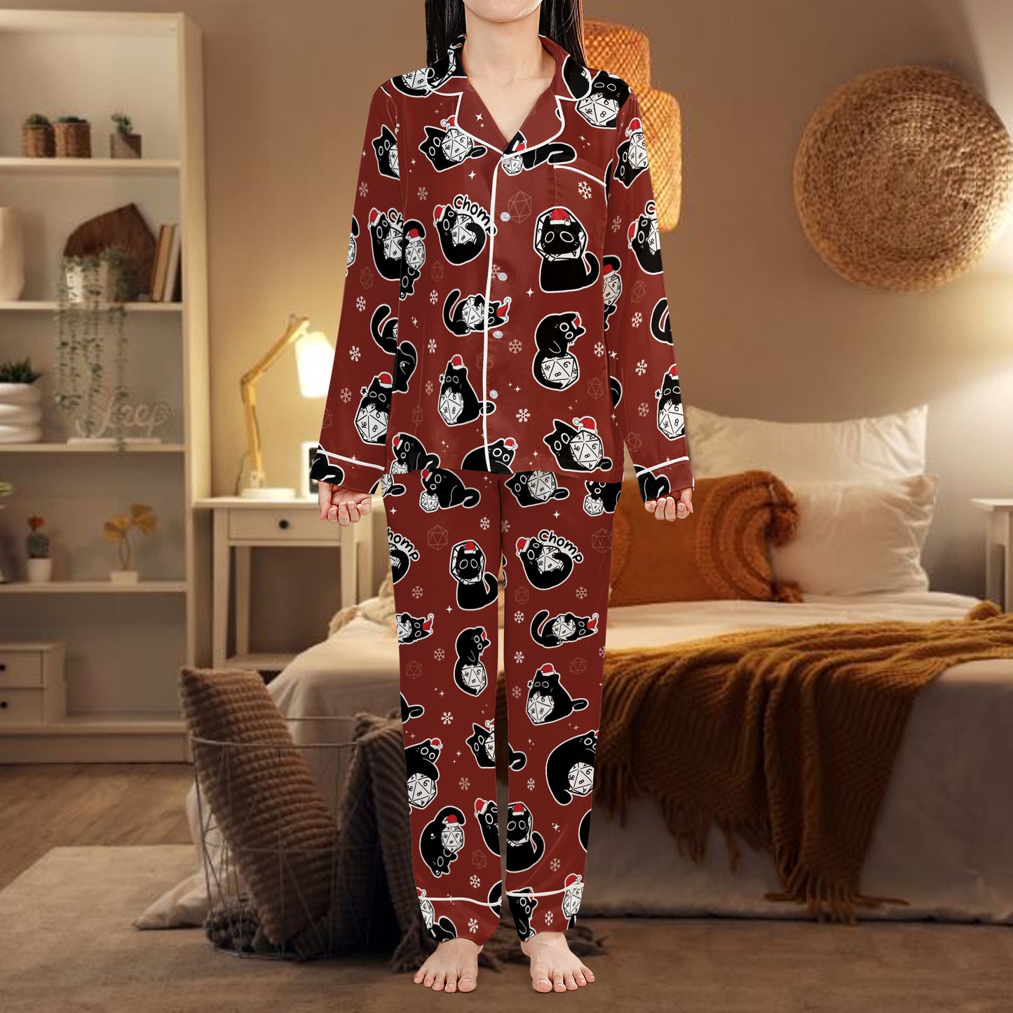 Christmas Black Cat Dice Pajamas Set