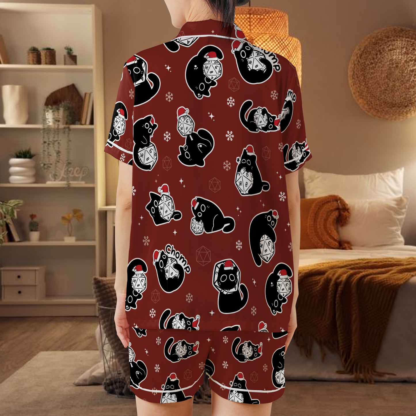 Christmas Black Cat Dice Pajamas Set