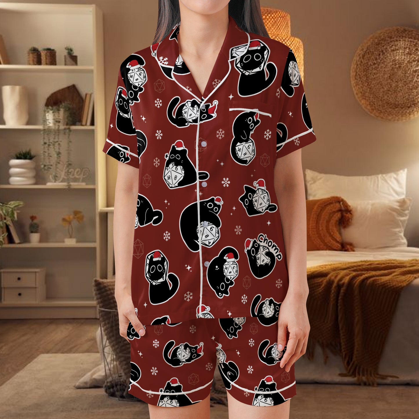 Christmas Black Cat Dice Pajamas Set