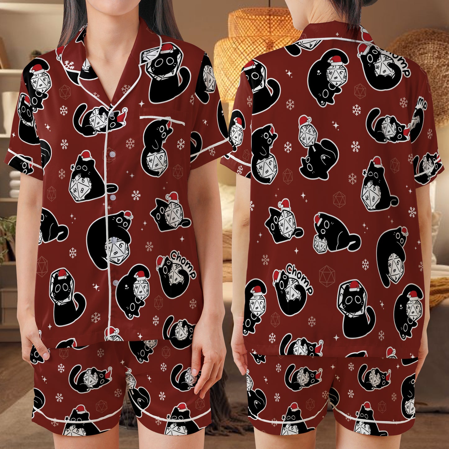 Christmas Black Cat Dice Pajamas Set