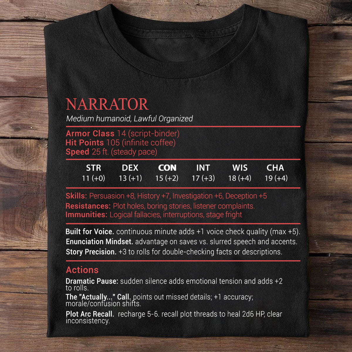 Narrator Stats Block Classic Unisex T-Shirt