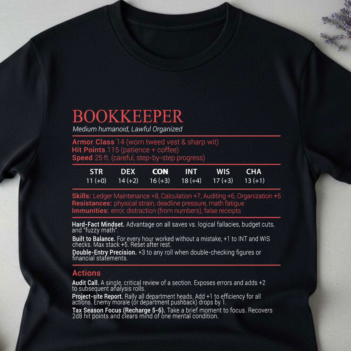 Bookkeepper Stats Block Classic Unisex T-Shirt