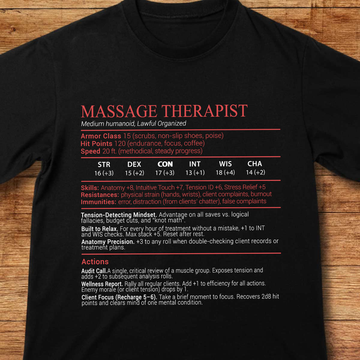 Massage Therapist Stats Block Classic Unisex T-Shirt