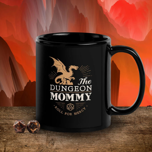 Dungeon Mommy Roll For Mercy Black Ceramic Mug